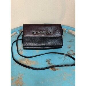 Brighton Leather Two Tone Heart Charm Crossbody Bag 3 Fold Wallet Purse